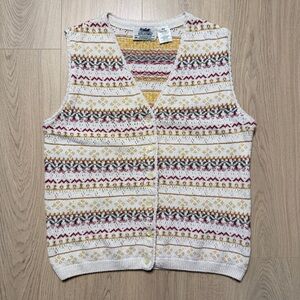 Northern Reflections Cotton Blend Fair Isle Knit Sweater Vest Womens Medium 90s
